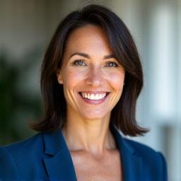 Portrait of Dr. Elara Vance, a compassionate and experienced female therapist in her late 40s or early 50s, with a warm, reassuring smile.