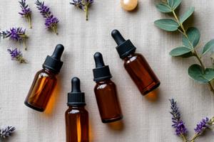 A set of pure essential oils with diffuser for aromatherapy